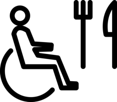 Person On Wheel Chair Outline With Fork And Knife Stencil Svg Design File, Free Vectors File
